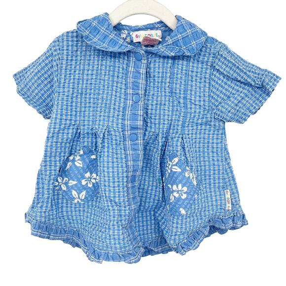 Gymboree x Vintage Toddler Boys Seersucker Plaid Hawaiian Tropical Print Shirt M - Picture 1 of 8